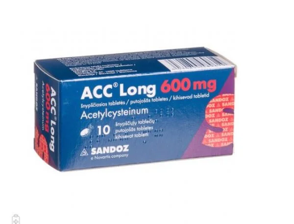 ACC LONG 600 mg 10 Tablets- For Treatment of Acute & Chronic Cough Bronchitis Cold Flu Sore Throat